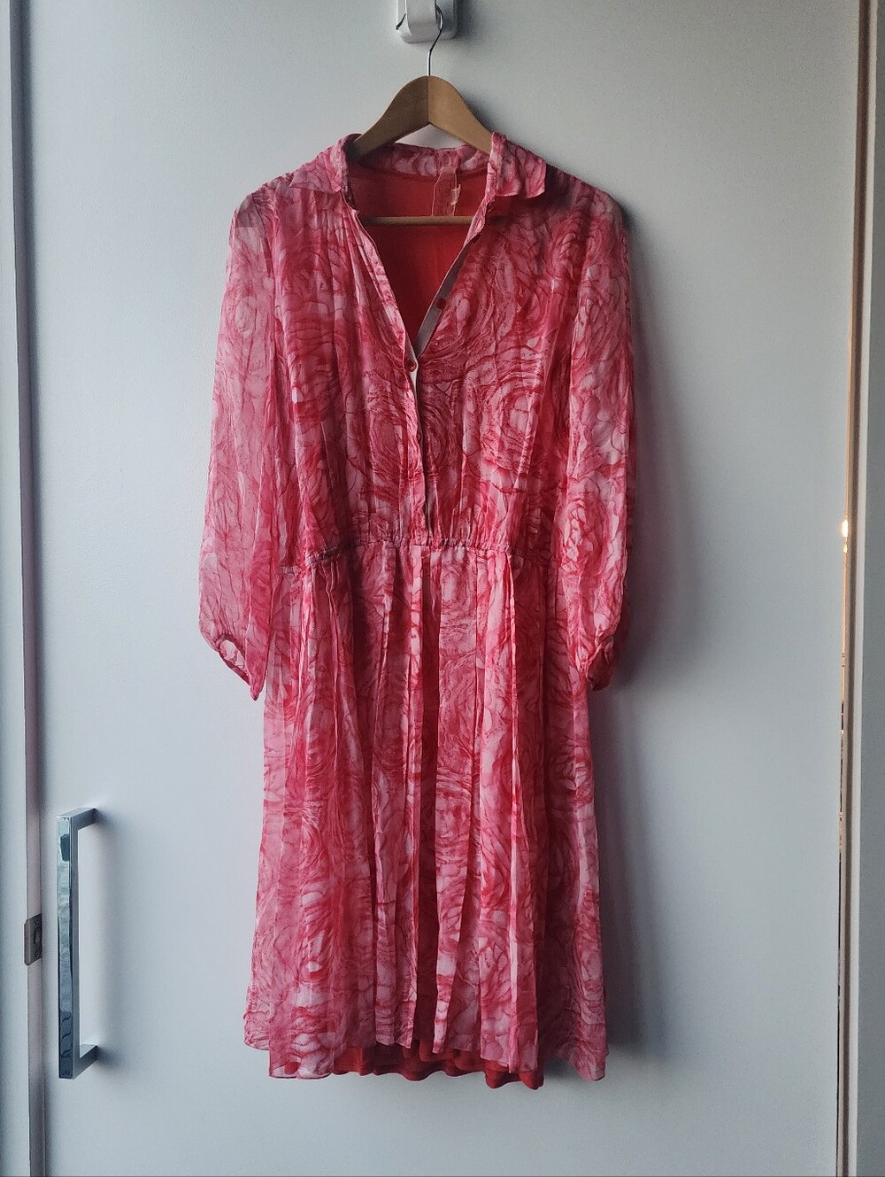 Giambattista Valli 100% Silk Rose Floral Print Pleated Shirt Dress